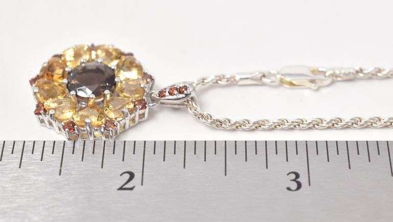 Multi-Gemstone Sunflower Pendant Necklace in Sterling Silver