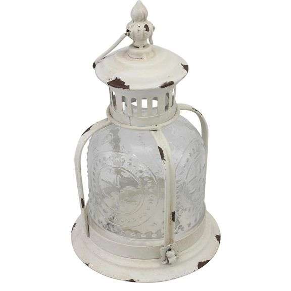 Rustic White Metal Candle Lantern