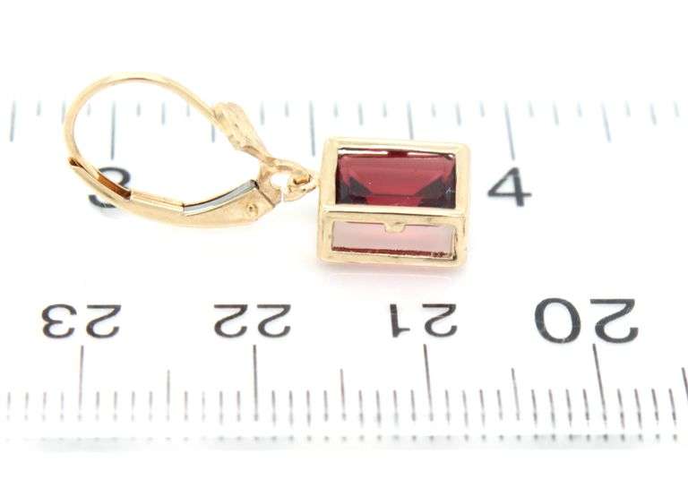 14kt Yellow gold Emerald garnet bezel set dangle earrings