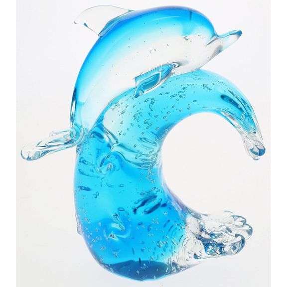 Blown Glass Dolphin Riding a Wave