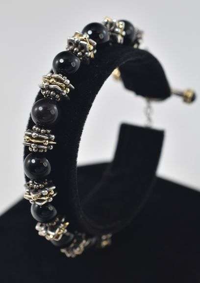 Black Onyx Beaded Bracelet in Sterling Silver