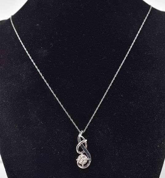 Blue and white Diamond Pendant Necklace in Sterling Silver