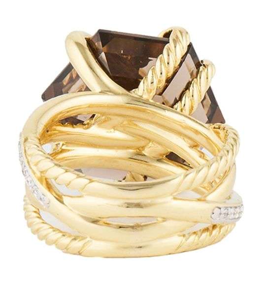 David Yurman Smokey Quartz and 0.32ctw Diamond Cable Wrap Ring in 18K