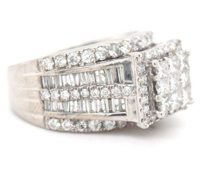 14kt White gold Invisible set diamond cluster ring