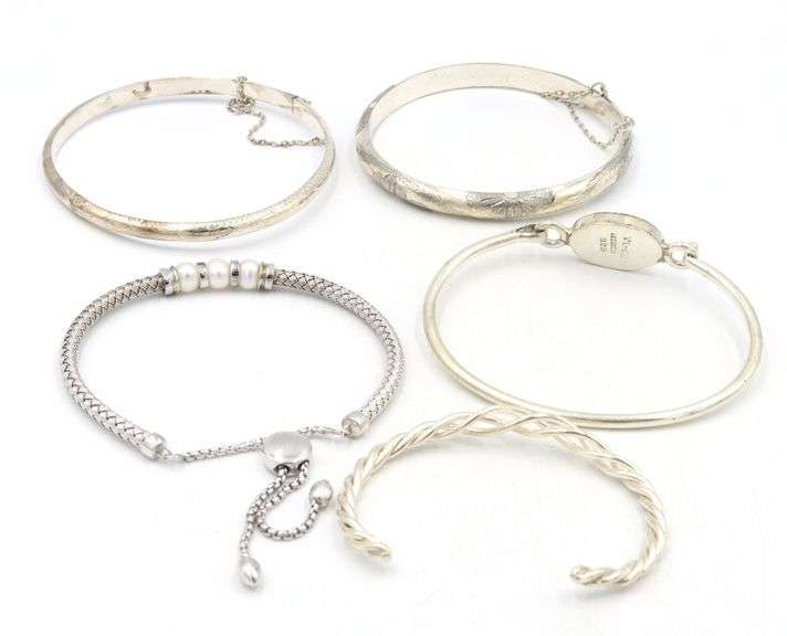 Group lot of 5 Vintage 925 sterling silver bangles