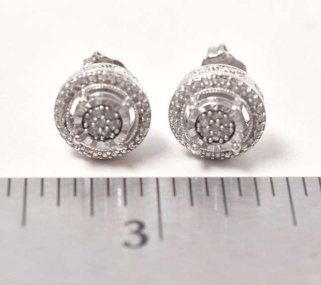 Diamond Cluster Stud Earrings in Sterling Silver