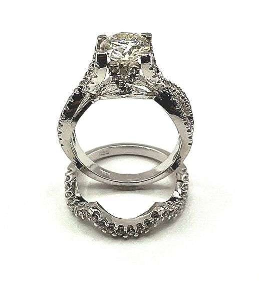 14 Kt White Gold Plate 2.75 Ct Lab Simulated Diamond 2 Band Engagement Ring Set