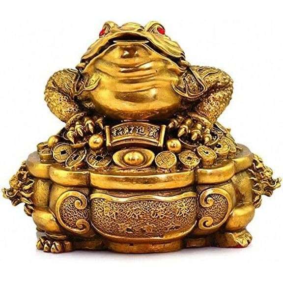Large Brass Feng Shui Money Frog Statue