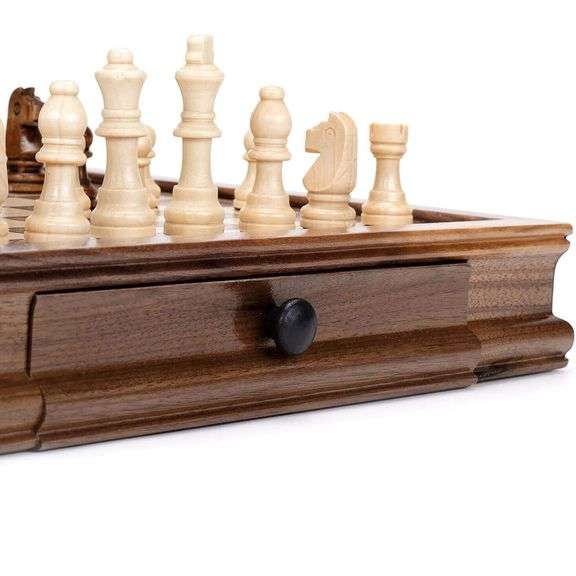 Magnetic Walnut Board Chess Set with Storage