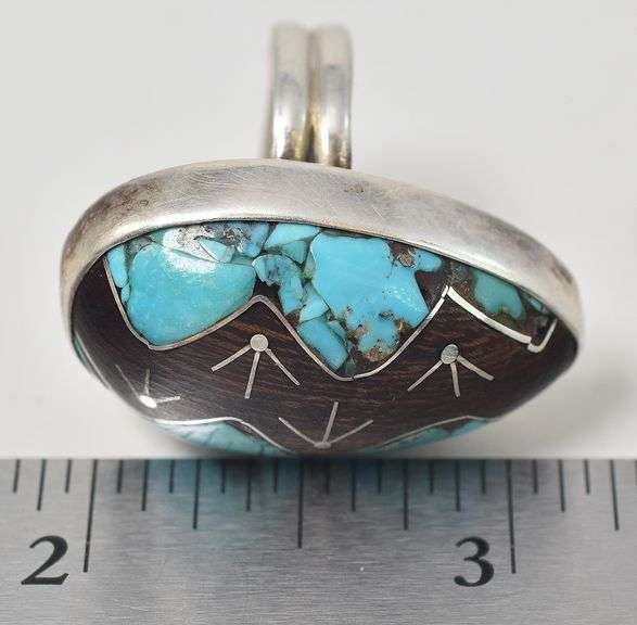 Native American Turquoise and Wood Ring in Sterling Silver