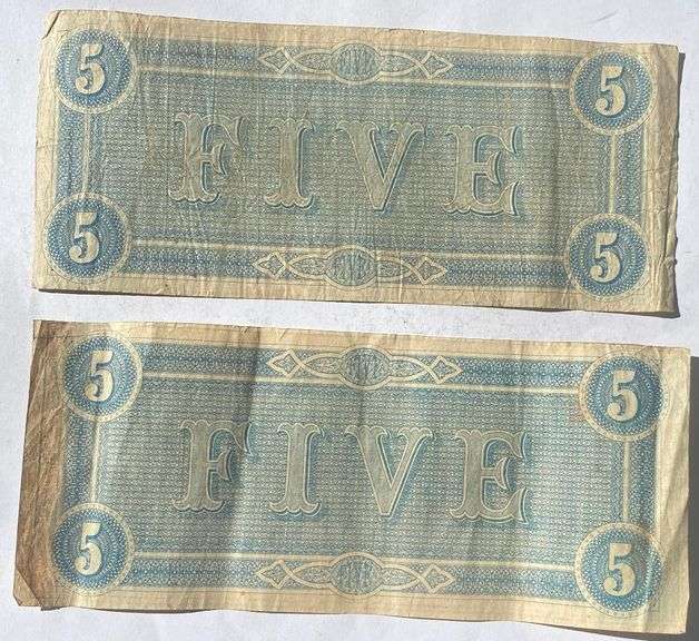 2 Red Feb 17 1864 $5 Confederate States Note