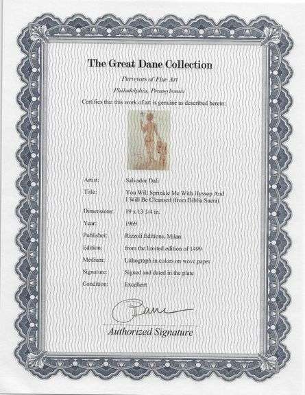Highly Collectible and Rare Salvador Dali Original Lithograph from the 'Biblia Sacra' Suite
