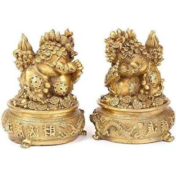 Large Brass Guardian Lions Feng Shui