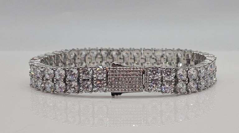 14 Kt White Gold Plated 72 Count Lab Simulated Diamond Tennis Bracelet