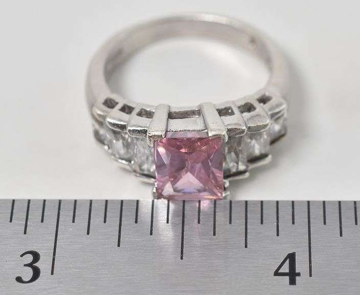 Pink and White CZ Gemstone Ring in Sterling Silver