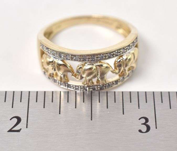 Stunning 14K Yellow Gold Diamond Elephant Wide Band Ring