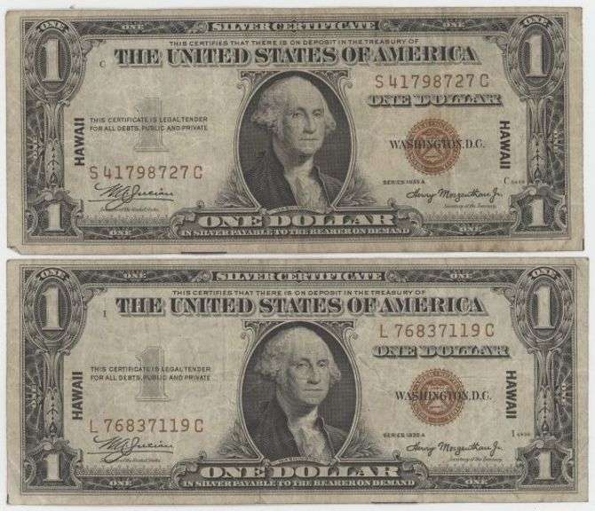 Pair of 1935-A Series $1 Hawaii Silver Certificate notes