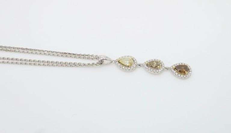 Yellow & Chocolate Diamond Ombre Drop Pendant Necklace in 18k