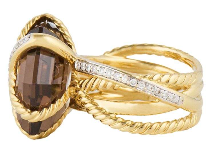 David Yurman Smokey Quartz and 0.32ctw Diamond Cable Wrap Ring in 18K