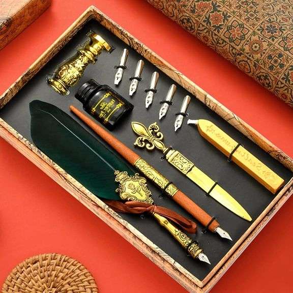Feather Quill Pen Set with Sealing Wax