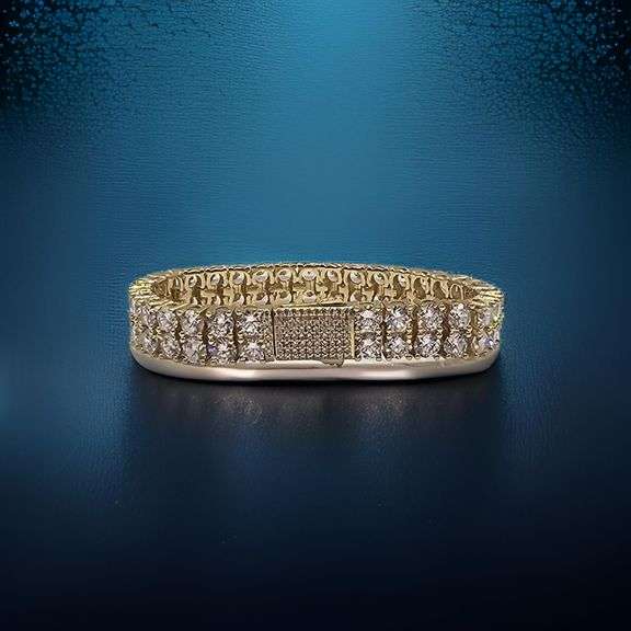 18 Kt Yellow Gold Plated 62 Count Lab Simulated Diamond Tennis Bracelet