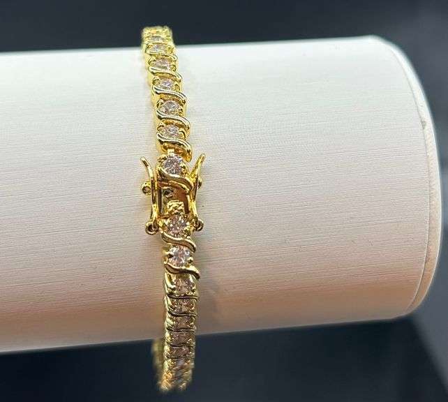 14 Kt Gold Plated 41 Count Lab Simulated Diamond Tennis Bracelet