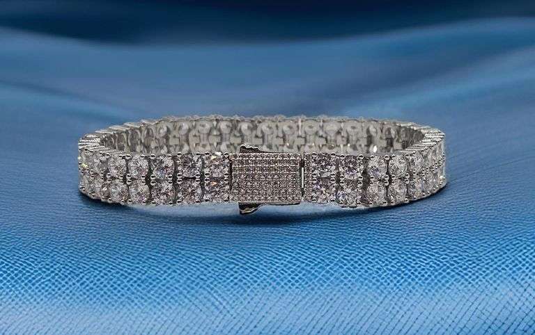 14 Kt White Gold Plated 72 Count Lab Simulated Diamond Tennis Bracelet