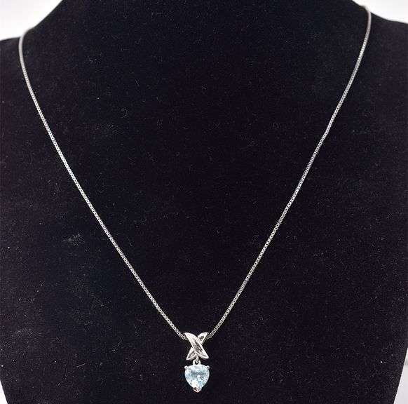 Blue Topaz Gemstone Pendant Necklace in Sterling Silver
