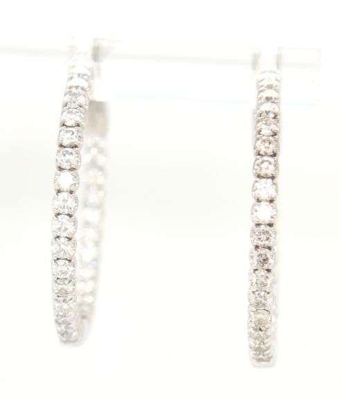 14kt White gold 1ctw diamond in out hoop earrings