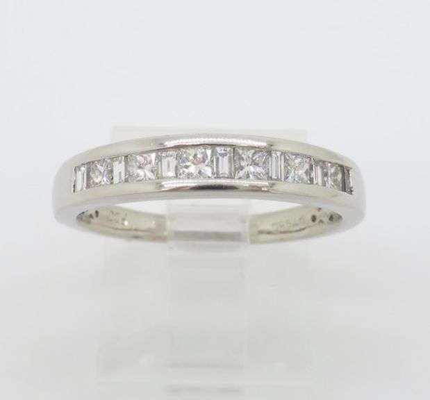 Platinum Princess & Baguette Cut Diamond Band