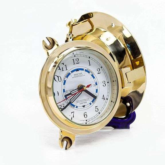 Solid Brass Porthole Tide & Time Clock