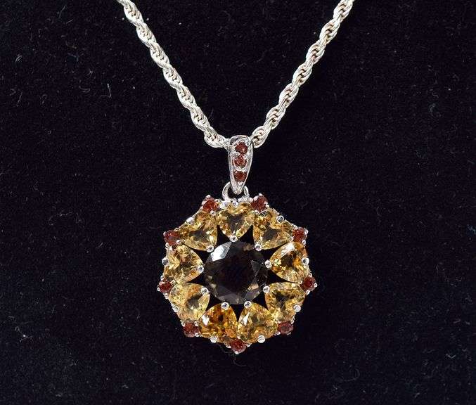 Multi-Gemstone Sunflower Pendant Necklace in Sterling Silver