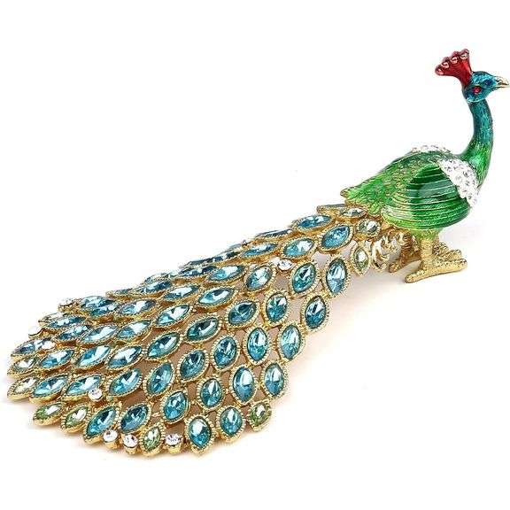 Peacock Rhinestone Trinket Box Jewelry Holder