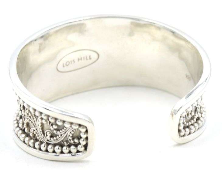 Lois Hill silver wide cuff bangle in 925 sterling silver