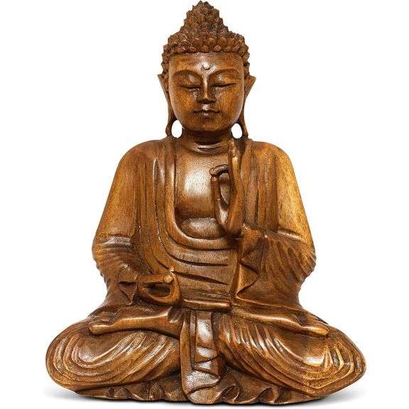 Hand-Carved Wooden Serene Buddha
