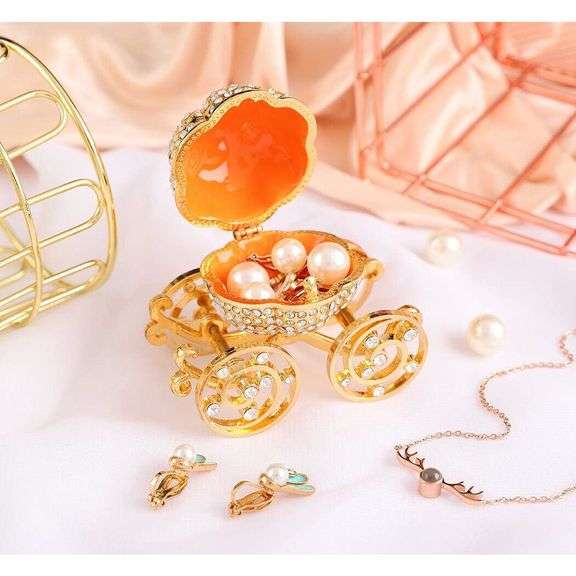 Pumpkin Carriage Enameled Trinket Box