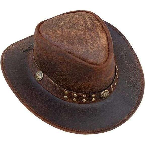 Brown Leather Western Cowboy Hat
