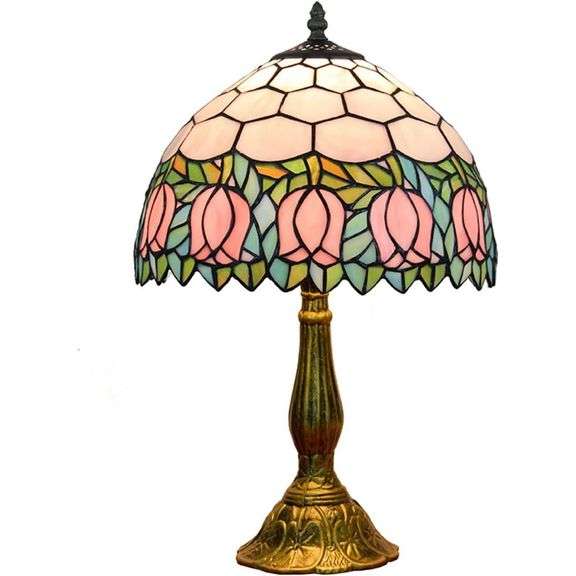 Pink Tulip Stained Glass Table Lamp