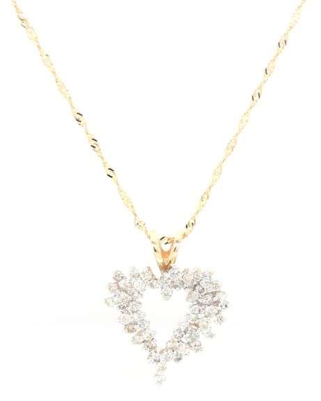 14kt Yellow gold diamond heart shaped pendant on chain