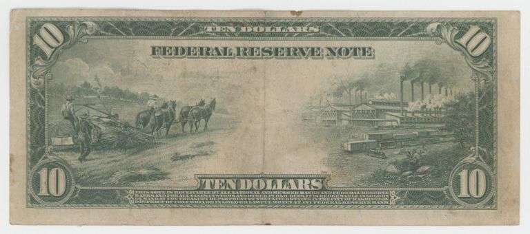 Pleasing 1914 Series Large Size $10 Federal Reserve Note (2-B)