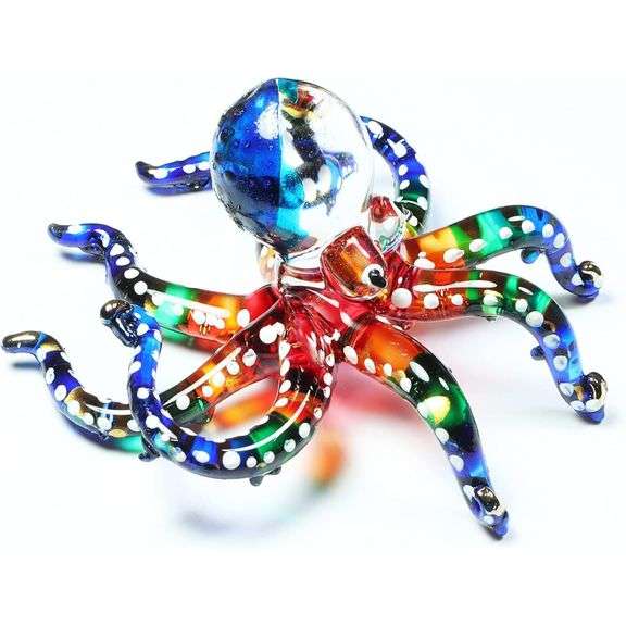 Hand Blown Glass Octopus Decor Paperweight