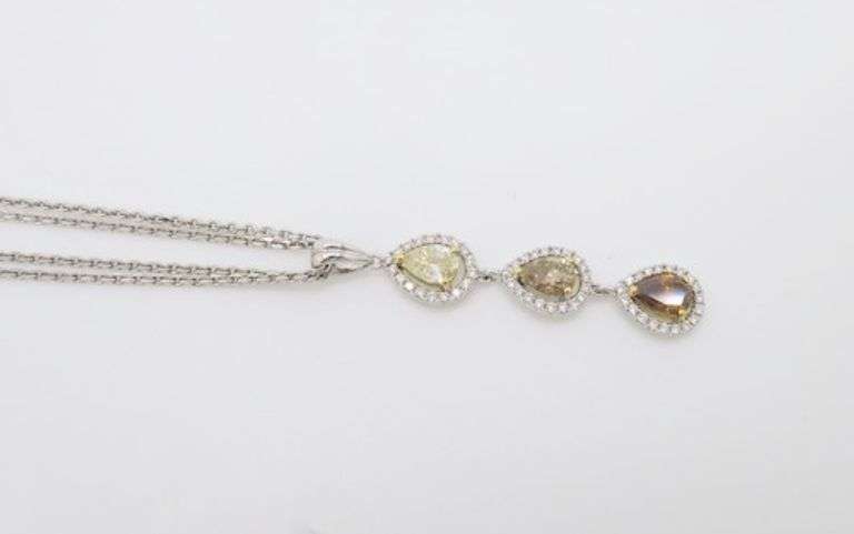 Yellow & Chocolate Diamond Ombre Drop Pendant Necklace in 18k