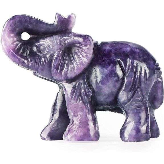 Hand Carved Purple Crystal Elephant Gemstone