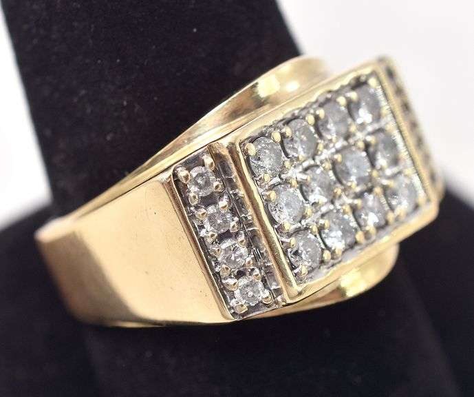 Handsome 10K Yellow Gold Diamond Cluster Men's Ring