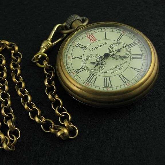 Copper Pocket Watch with Second & 24-Hour Sub-Dials