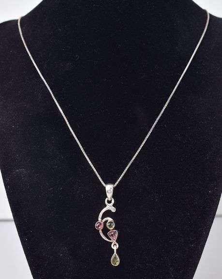 Peridot and Pink Topaz Gemstone Pendant Necklace in Sterling Silver