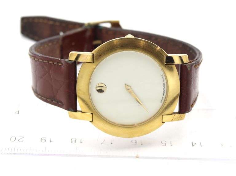 Movado Museum gold plated quartz white dial watch