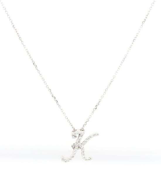 14kt White gold 0.33ctw diamond K pendant on chain