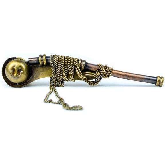 Brass Bosun's Pipe Whistle with Chain