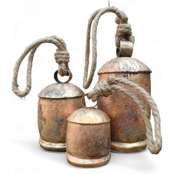 Set of 3 Rustic Brass Metal Bells